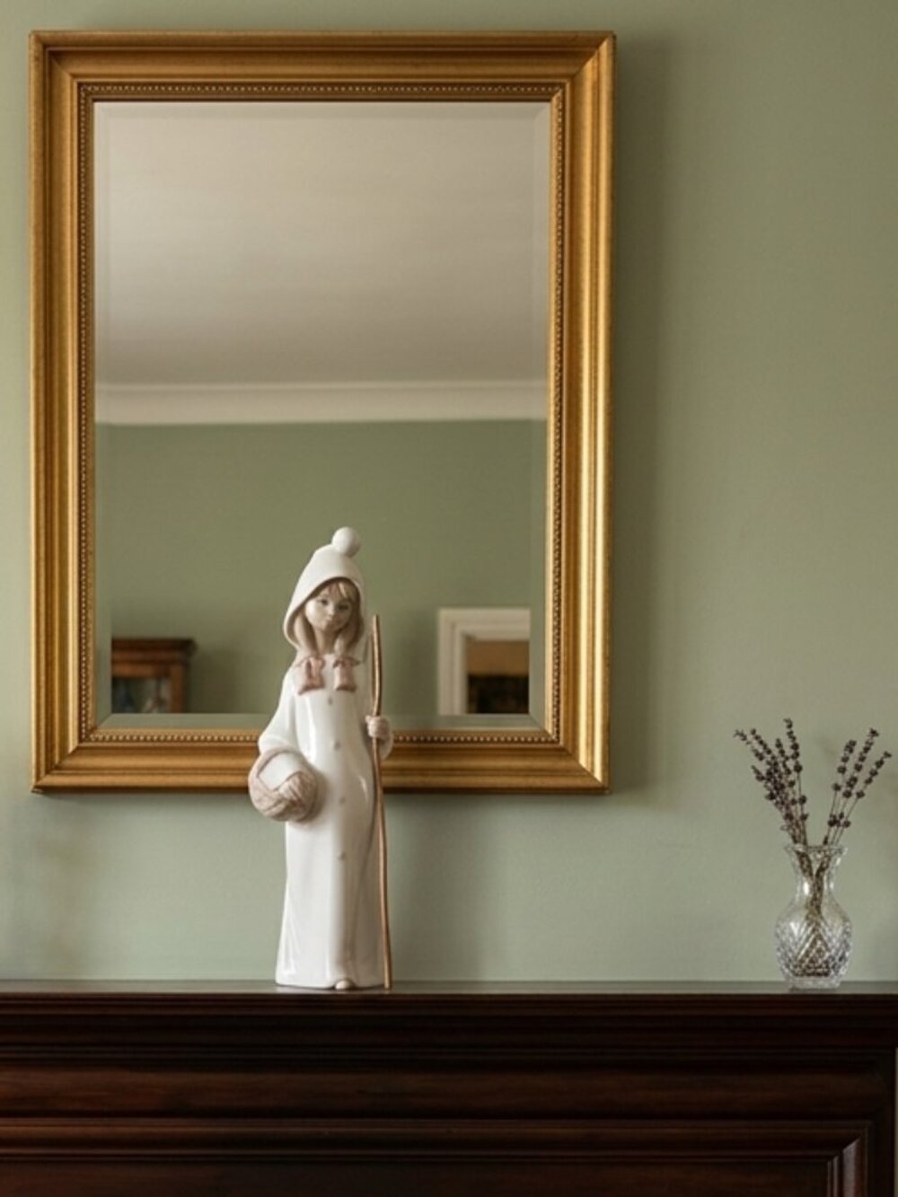 Lladro Shepherdess with Basket Porcelain Figurine